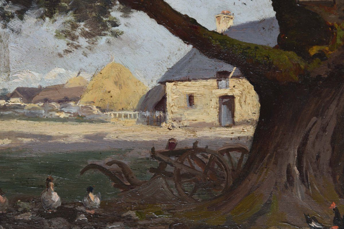 Albert Charles PHILIPPON "Cour de ferme" 1886 huile sur toile 26x40-photo-3